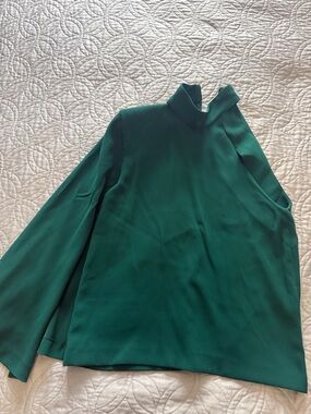 Zara Emerald Green One-Shoulder Mock Neck Blouse